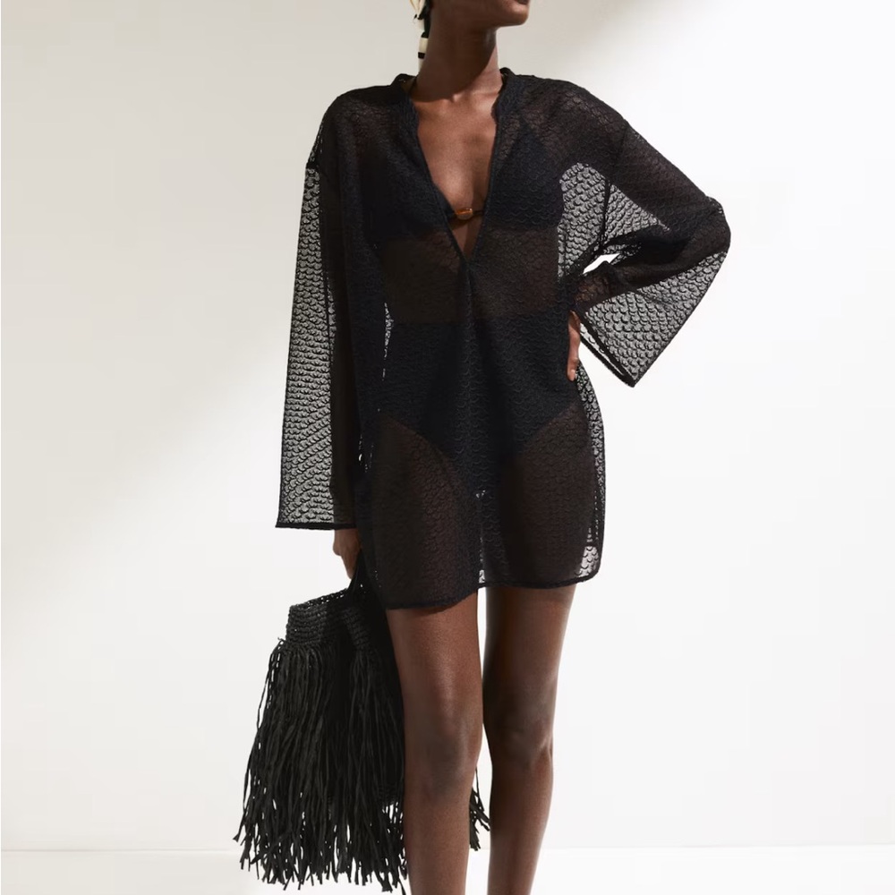 H&M Black Mesh Swim Coverup